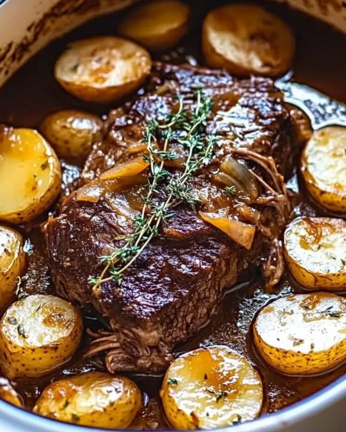 Slow-Braised Apple Cider Pot Roast with Herb Potatoes