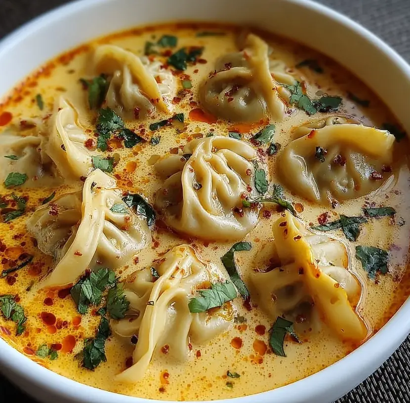 Thai Red Curry Dumpling Soup with Coconut Milk